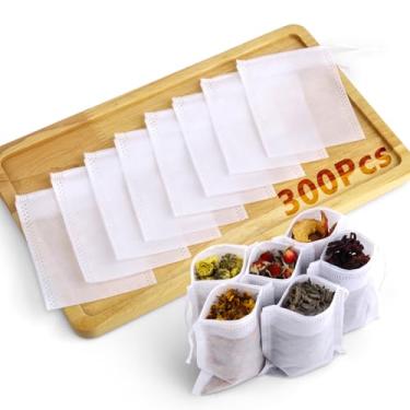 Imagem de 300 saquinhos de chá descartáveis para chá de folhas soltas, sacos de filtro de chá vazios para cozinhar, sachês de infusor para especiarias, café, ervas e mais (9 x 6 cm)