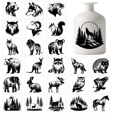 Imagem de GLOBLELAND 25 folhas adesivos de vaso de silhueta de animais da floresta adesivos retrô lobo elefante lanterna adesivos urso ouriço copo decalques para jarro janela lâmpada decalques vidro decoração
