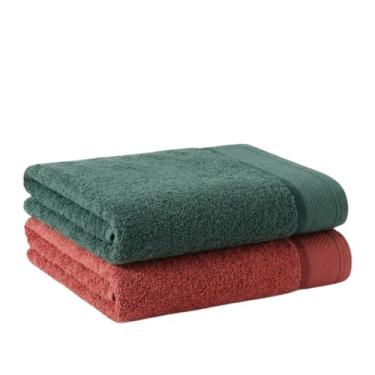 Imagem de Kit 2 Toalha de Banhão Eleganz 100% Algodão 500g/m² Super Macia, Alta Absorção, Tamanho Grande 72x150cm (Verde - Terracota)