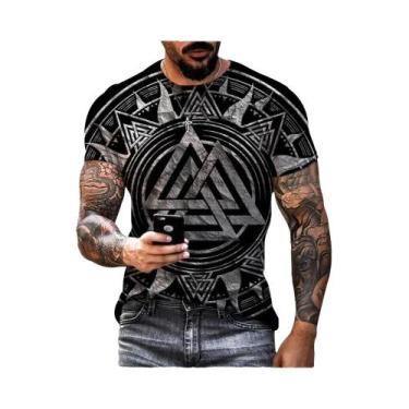 Imagem de Camiseta Masculina Com Estampa 3D De Tatuagem Viking, Estilo Hip Hop, 