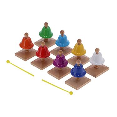Imagem de aqxreight Conjunto de Sinos de Mão de 8 Peças, Sinos de 8 Notas, Brinquedo Musical de Metal Colorido, Percussão, Auxiliares de Ensino para Crianças, Capacidade de Cultivar a Voz Em Vem de Madeira
