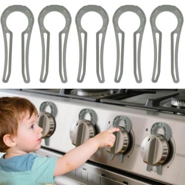 Imagem de Stove Stoppaz Puxador de fogão a gás que protege crianças e animais de estimação; capas de maçaneta de forno para segurança infantil (pacote com 5, cinza)