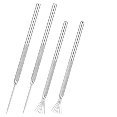 Imagem de Sibba Ferramentas de agulha de argila, 4 peças, conjunto profissional de ferramentas de escultura de argila de aço inoxidável com aderência antiderrapante para argilas cerâmicas de polímero, cerâmica