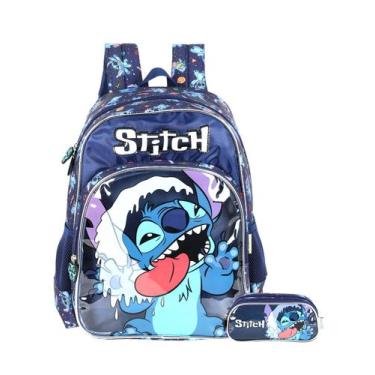 Imagem de Kit Lilo Stitch Mochila De Costas + Estojo Triplo Menino - Luxcel, azu