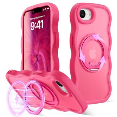 Imagem de Amzfield Capa magnética para iPhone 16e anel de 360°, rosa choque