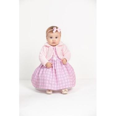 Imagem de Vestido Estampado + Bolero Pelo Luxo Bebê Menina Lessa 8525, Rosa, M (