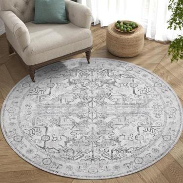 Imagem de Tapete jinchan 152 cm redondo vintage lavável à máquina cinza