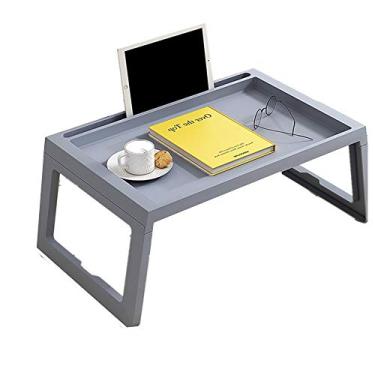 Imagem de Mesa de computador dobrável para tablet bandeja de colo portátil para laptop bandeja de cama suporte de leitura fácil de mover eficiência (cinza 55 x 36 x 27 cm)