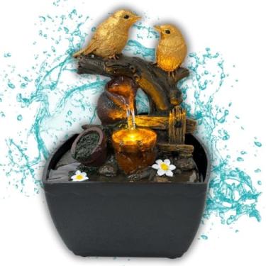 Imagem de Fonte de Mesa Feng Shui com Cascata de Água e LED – Decorativa para Sala e Escritório, Ideal para Ambientes Relaxantes e Espaços Decorativos