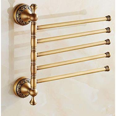 Imagem de CGKs6anmU Toalheiro giratório antigo de cobre escovado suporte de toalha montado na parede com 2 barras giratórias suporte de toalha giratório para cozinha, banheiro, vaso sanitário, 5 braços (5