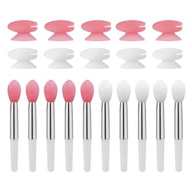 Imagem de Pincéis labiais de silicone com capas, 10 pincéis labiais para batons e 10 capas, aplicadores labiais reutilizáveis de silicone com tampa para maquiagem de sombra de brilho labial e bálsamo (2 cores)