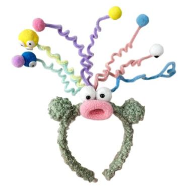 Imagem de OULIGET Faixa de cabeça engraçada e louca, linda tiara de pelúcia para crianças, acessórios coloridos de cabelo maluco para a semana do espírito escolar (monstro verde)