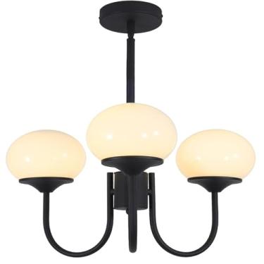 Imagem de Lustre moderno preto com 3 lâmpadas e globo de vidro estilo Sputnik, luminária pendente vintage de meados do século para sala de jantar, lustre ajustável estilo fazenda para ilha de cozinha