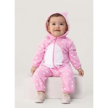 Imagem de Macacão Bebê Menina Poá Com Capuz Soft Gatinha Brandili-Feminino