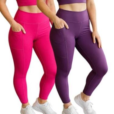 Imagem de KIT 2 CALÇAS Legging LISA com BOLSO Leg Fitness Academia Corrida Cintura Alta 1058-Feminino