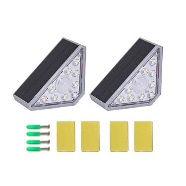 Imagem de Vroomoto Pacote com 2 luzes solares para degraus, 2000 mAh à prova d'água de indução de luzes de escada LED decoração externa para escadas, caminho, passarela, jardim