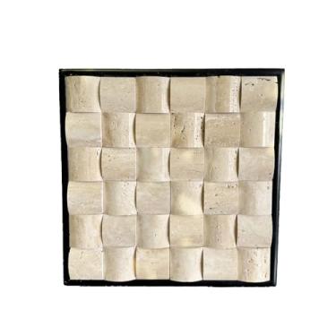 Imagem de SIRIZEN-DIVING Arte decorativa de parede travertino 3D, mosaico de pedra natural, moldura preta, decoração de mármore, pintura de mármore (bege)