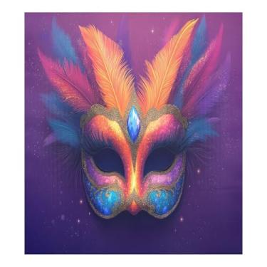 Imagem de Blueangle Máscara colorida Mardi Gras capa magnética para lava-louças, decoração da capa frontal da máquina de lavar louça, adesivos de eletrodomésticos, adesivos de eletrodomésticos, 58 cm C x 66 cm