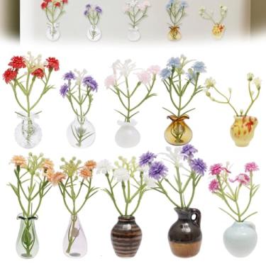 Imagem de Pacote com 10 mini ímãs de vaso para geladeira, mini vasos de botão, conjunto de presente com 10 ímãs à prova de batidas de flores, imãs de geladeira para colegas de trabalho, professores, armário de