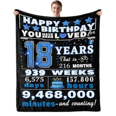Imagem de LONQELI Presentes de aniversário de 18 anos para meninos, presentes de menino de 18 anos para filho, cobertor de presente de 18 anos 127 x 152 cm, decoração de festa de feliz aniversário de 18 anos