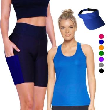 Imagem de Camiseta REGATA DRY Tecido Furadinho + SHORT Legging COM BOLSOS + VISEIRA DRY Conjunto Fitness 1004-Feminino