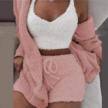 Imagem de Conjunto De Pijama Feminino De Inverno Quente E Grosso Com Pelúcia Lon