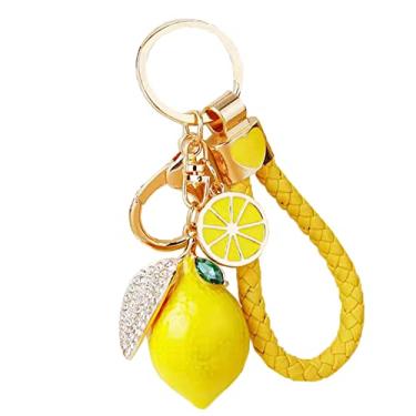 Imagem de Ergugos Chaveiro de limão fofo pequeno cristal de limão strass chaveiro de frutas para bolsa bolsa mochila carro joias presente para mulheres homens (amarelo)