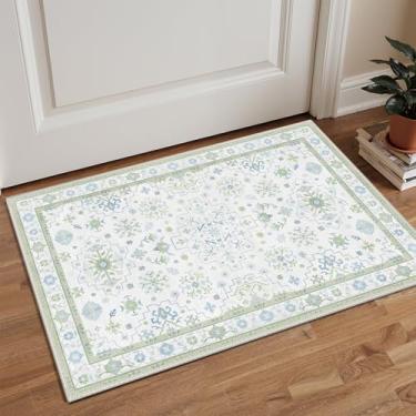 Imagem de GENIMO Tapete de corrida 5 x 7 cm, lavável na máquina, antiderrapante, tapete leve para quarto, corredor, entrada, cozinha, banheiro, verde creme