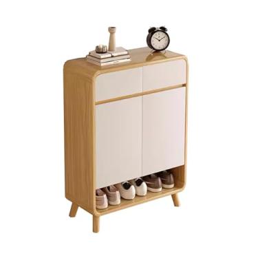 Imagem de Armário de sapatos de madeira de 6 níveis, armário de armazenamento com gavetas, prateleira estreita, removível, independente, sapateira, 32 cm, profundidade alargada, adequada para corredor, quarto