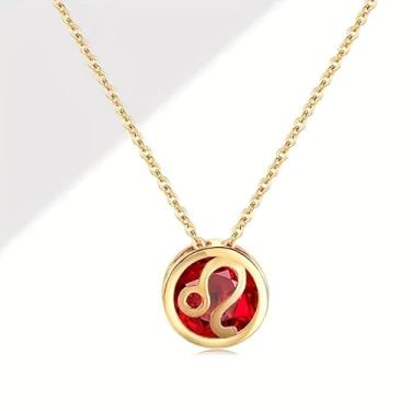 Imagem de Colar banhado a ouro com pedra do zodíaco com abertura dupla face, pingente de signo do horóscopo para presentes femininos, One Size, Latão banhado a ouro, Sem Pedra Preciosa