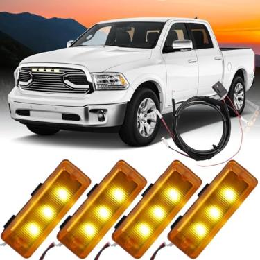 Imagem de RUHUALIFE 4 peças de barras de luzes de grade frontal de LED compatíveis com Ram 1500 2015-2021 grade de padrão de barra, lâmpada de acabamento de grade externa à prova d'água com grade relacionada a