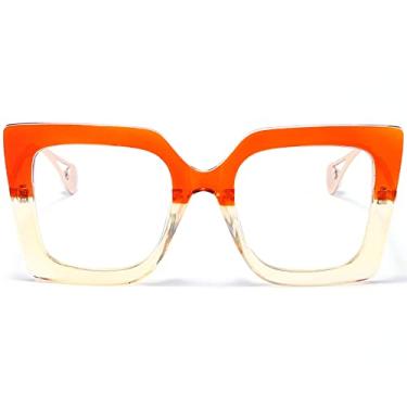 Imagem de AIEYEZO Óculos De Grau Grandes Com Proteção Contra Luz Azul Para Mulheres, Antifadiga E Computador, Previne Dor Cabeça (Laranja Champanhe)