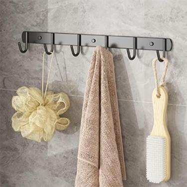 Imagem de Rack de utensílios, suporte de utensílios de cozinha, rack de pendurar panelas e frigideiras de aço inoxidável, cabide de utensílios de cozinha montado na parede (tamanho: 5 ganchos) (cor: uma cor