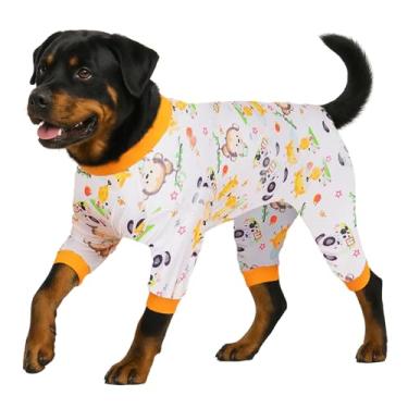 Imagem de LovinPet Pijama boxer – Camisa para alívio da ansiedade de animais de estimação, pijama para cães, tecido elástico confortável com proteção UV, estampa de animal branco, pijama de cachorro grande