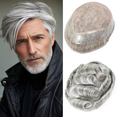 Imagem de Peruca de cabelo monofilamento para homens cabelo humano europeu HD suíço frente de renda masculina sistema de substituição de cabelo prótese com PU em torno de peruca masculina 15 x 23 cm preto 1B