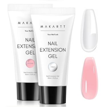 Imagem de Makartt Kit de gel de unha de poli, 2 peças de 50 ml, cores rosa natural e transparente, kit de gel de unhas de extensão de poliéster de grande capacidade, forte construtor para extensão, 3D faça você