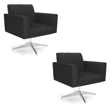 Imagem de Kit 2 Poltronas Giratória Viena Gomada Corino Preto Base Cromada - D'rossi