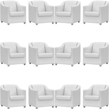 Imagem de Kit 12 Poltronas Mila Corino Cores Pé De Plástico Cromado - Branco Corino