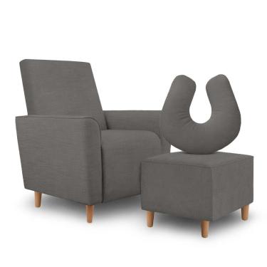 Imagem de Kit Amamentação Poltrona + Puff + Almofada Sophia Suede Cinza