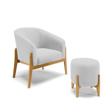 Imagem de Kit Poltrona E Puff Base Madeira Castanho Cor A05 Cinza