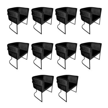 Imagem de Kit 10 Poltronas Decorativa Sala De Estar Base De Ferro Preta Veludo Preto