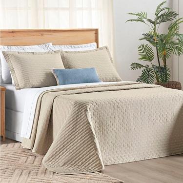 Imagem de Cobre Leito Queen Verity 200 Fios Bordado 3 Peças Caqui