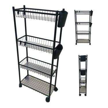 Imagem de Carrinho 4 Prateleira Organizador Multiuso Cozinha Tempero Mantimentos Lavanderia Banheiro Ganchos E Escorredor Higiene