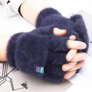 Imagem de Luvas Femininas De Inverno Sem Dedos Em Pelúcia, Macias, Quentes E Gro