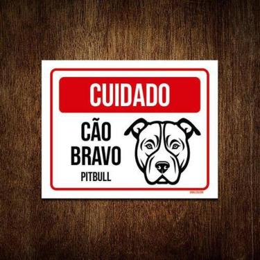 Imagem de Kit 10 Placas Cuidado Cão Cachorro Bravo Pitbull