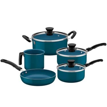 Imagem de Jogo De Panelas Tramontina évora 5 Peças Alumínio Com Rev. Interno Cerâmico E Externo De Silicone Az