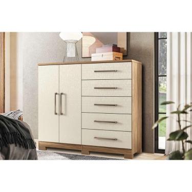 Imagem de Cômoda Juvenil Malaga 2.5 2 Portas E 5 Gavetas C/ Pés Jatoba/areia - Santos Andirá