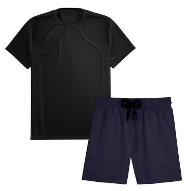 Imagem de Kit Short Praia Academia Passeio Treino Marinho + Camiseta Manga Curta Masculina-Masculino