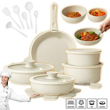 Imagem de Jogo De Panelas Cerâmica Indução e Gás Com Cabo Removível Forno 18 Pçs