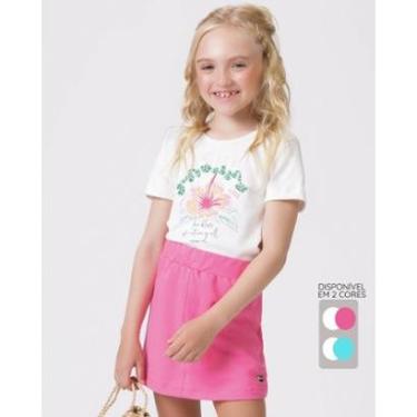 Imagem de Conjunto menina blusa flor bermuda verão delicado leve fofo - Pink e Verde - Menina 4 a 14 anos-Feminino